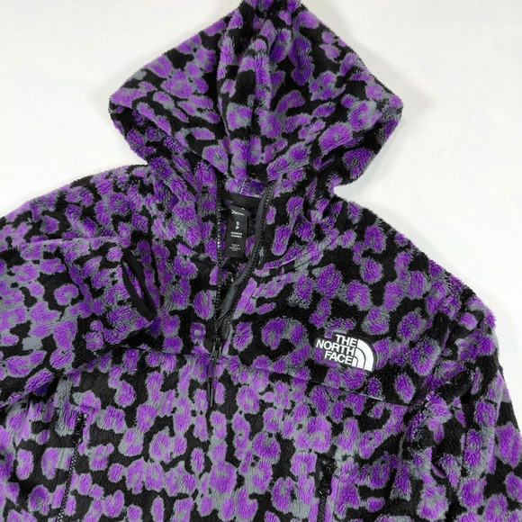 The North Face Tops - The North Face Womens Purple Leopard Print Cropped Fleece Osito Hoodie Small